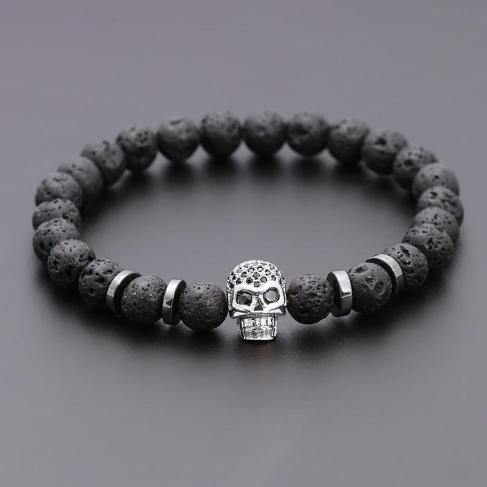 Handmade Black Eye Skull Lava Stone Bracelet