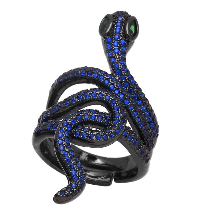 Fashion Personality Exaggerated Gun Black Micro Inlaid Zircon Snake Ring