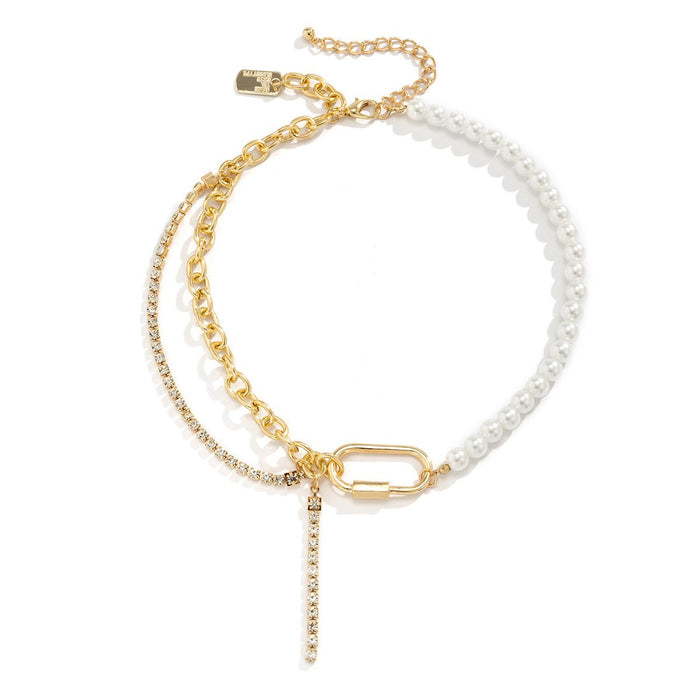 Stitched Pearl Micro Inlaid Rhinestone Hollow Clavicle Necklace