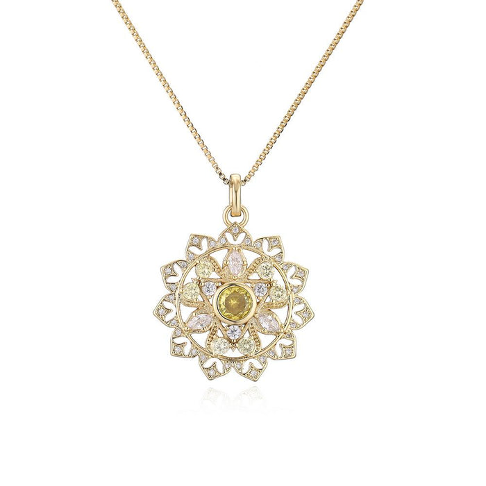 New Zircon Gold Color Flower Geometric Pendant Necklace