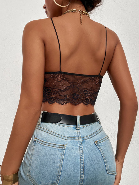 Lace Sexy Backless Slim Fit Black Tank Top