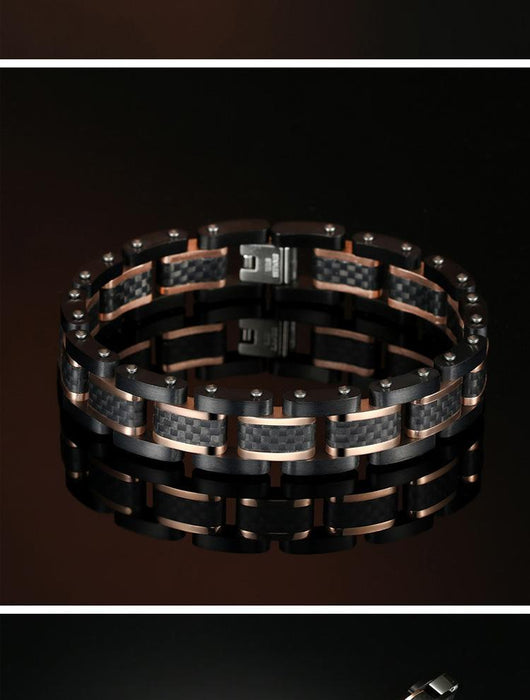 Fashion Men's Solid Carbon Fiber Stainless Steel Bracelet Jewelry