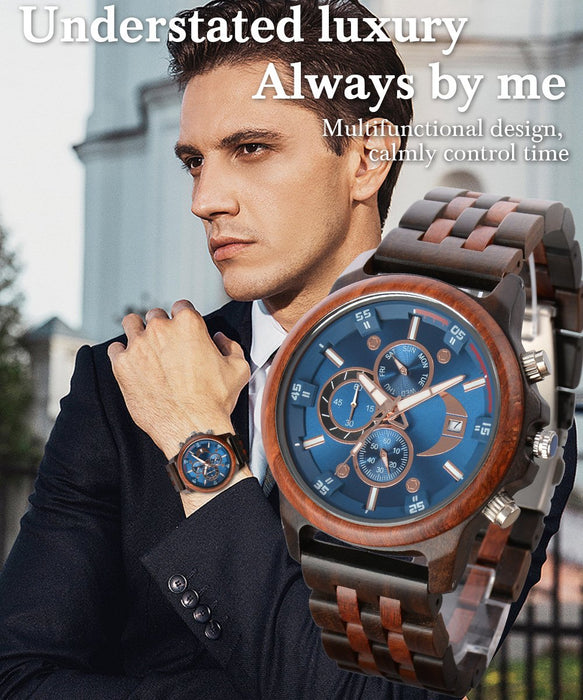 New Men's Business Multifunctional Luminous Wooden Quartz Watch
