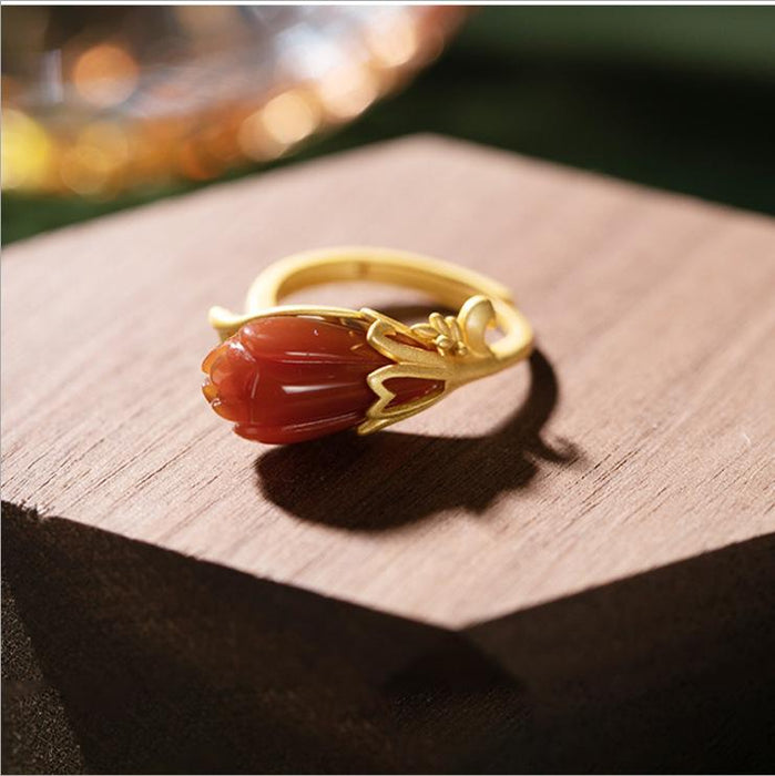 Imitation Agate Magnolia Temperament Women's Opening Gold Ring