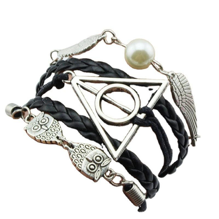 60Pcs Vintage Owl Wings Leather Rope Bracelet