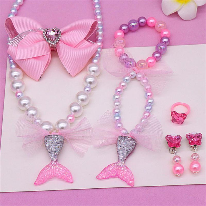 Kid's Jewelry Set Beauty Fishtail Necklace Bracelet Ring Earrings