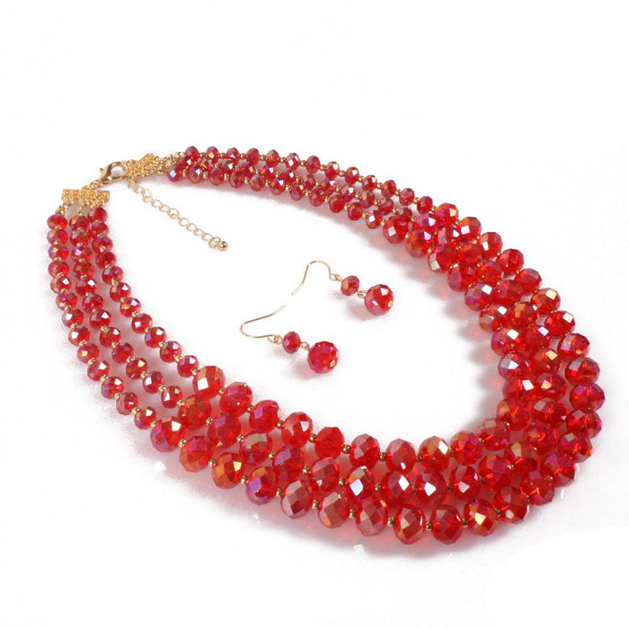 Women's jewelry retro multi-layer exaggerated Glass Crystal Necklace