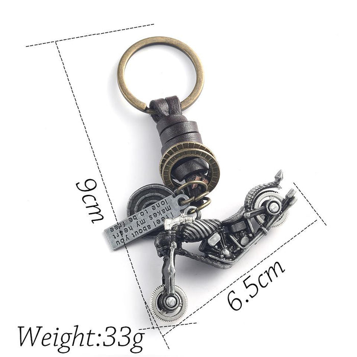 Metal key chain Harley Motorcycle Leather woven key pendant Vintage bag metal pendant