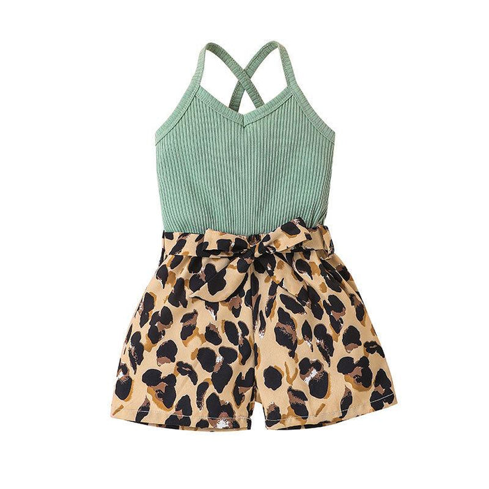 Girls' Suspender Leopard Print Jumpsuit
