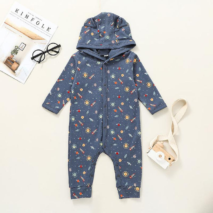 Baby Cartoon Hooded Clothes Space Pattern Jumpsuit