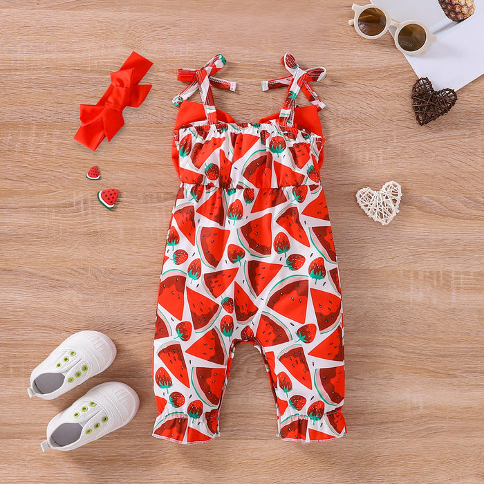 Watermelon navel exposed small sling one-piece clothes for children