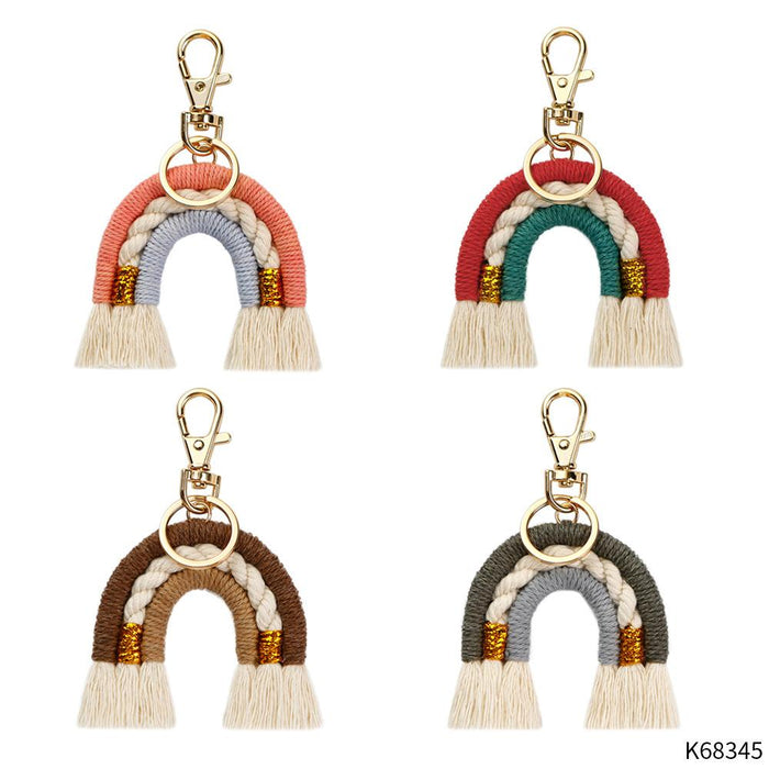 New Hand Woven Rainbow Tassel Key Chain Bag Pendant