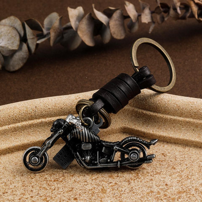 Metal key chain Harley Motorcycle Leather woven key pendant Vintage bag metal pendant