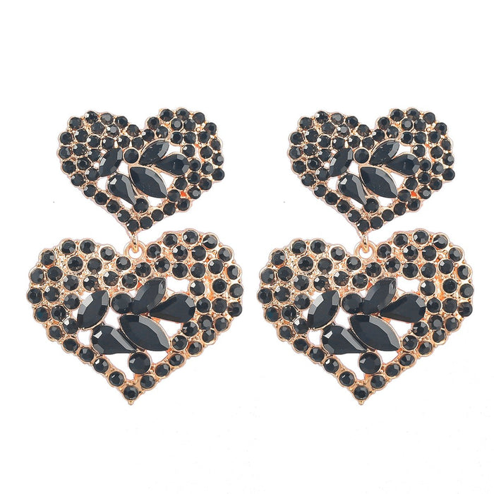 New Exaggerated Heart Earrings Vintage Stud Earrings for Women Inlaid Rhinestone