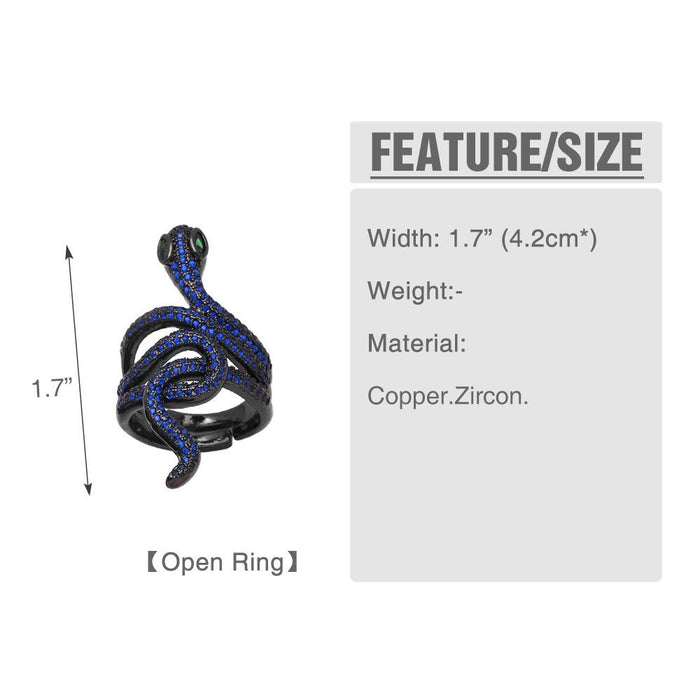 Fashion Personality Exaggerated Gun Black Micro Inlaid Zircon Snake Ring