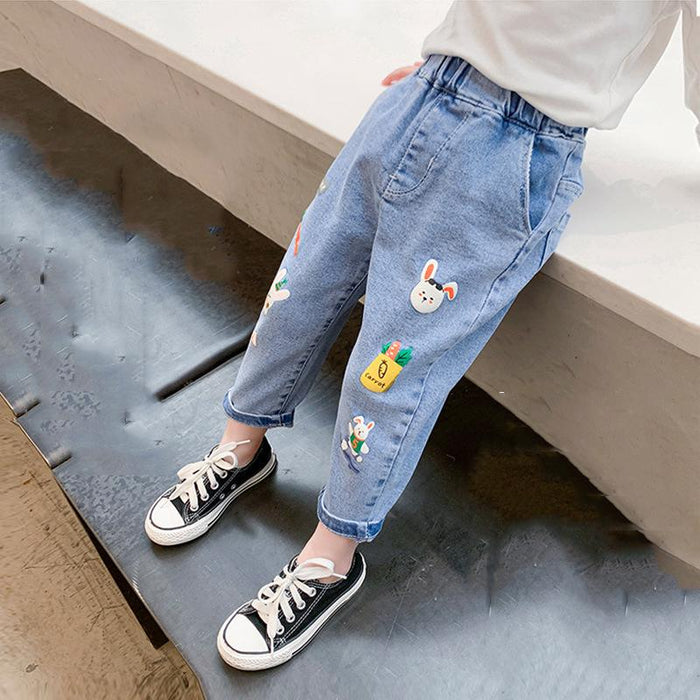 Girls Casual Cartoon Winter Jeans For 2-6 Years