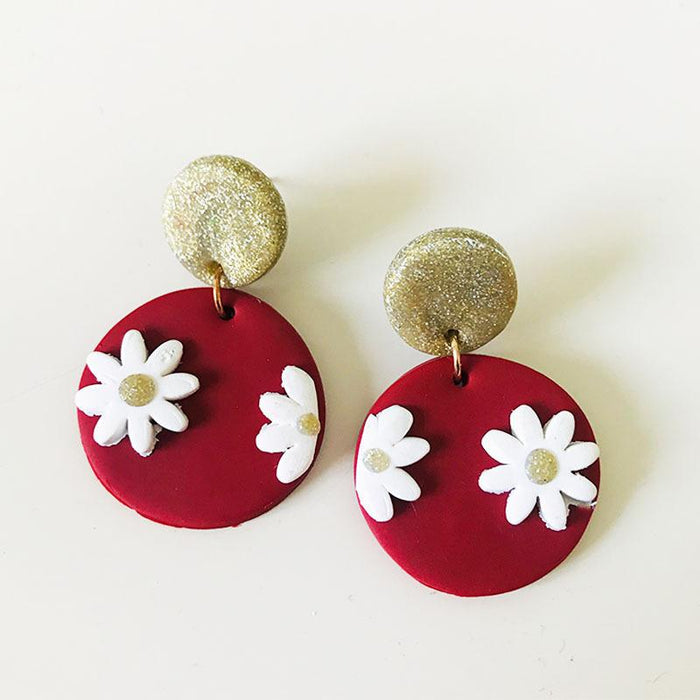 Green Handmade DIY Soft Clay Geometric Flower Earrings