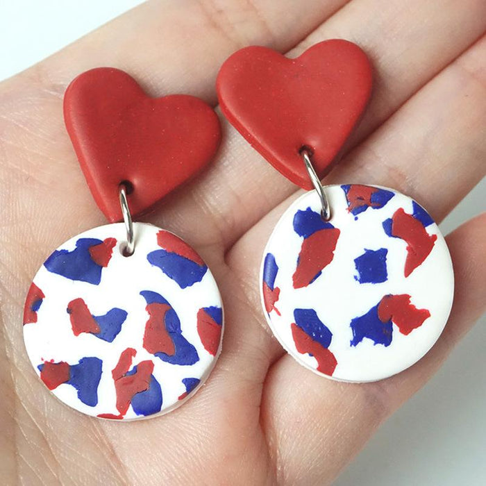 Peach Heart Flag Color Matching Unique Clay Earrings