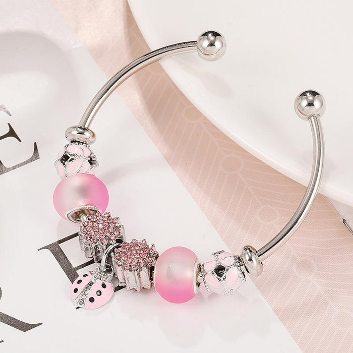 Pink Ladybug Pendant Bracelet