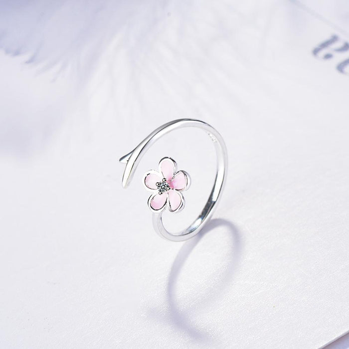 Pink Flower Simple Fashion Open Ring