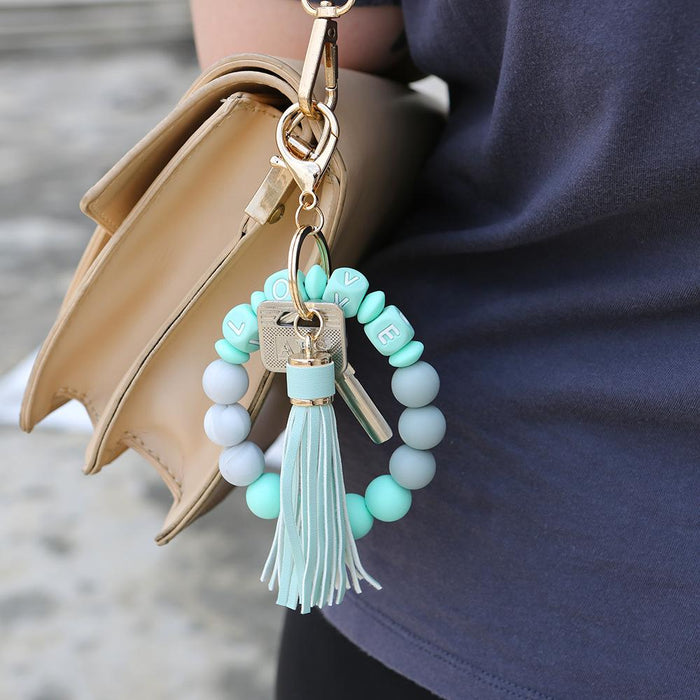 Silicone Leather PU Tassel Card Bag Bracelet Keychain