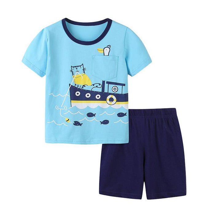 Children's short sleeve set, medium and small children's shorts, two-piece set