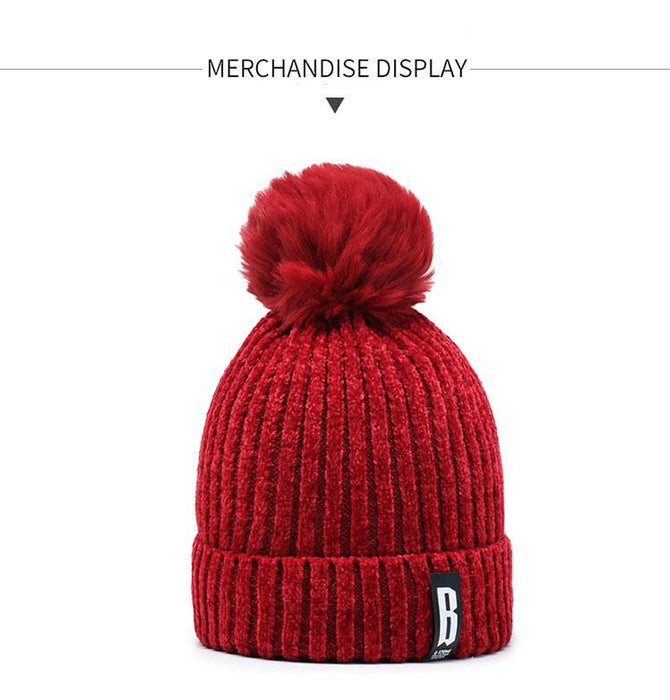 Winter Hats for Woman Thicker Beanies Chenille Ball Knitted Cap