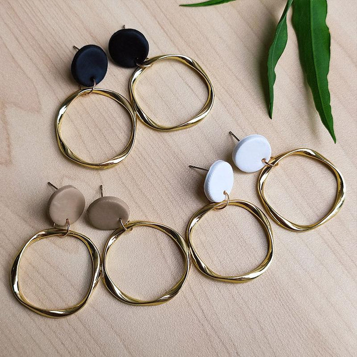 Advanced Morandi Color Irregular Metal Soft Ceramic Earrings Earrings