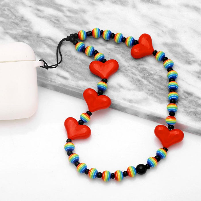 Personalized Fashion Acrylic Rainbow Rice Bead Mobile Phone Lanyard