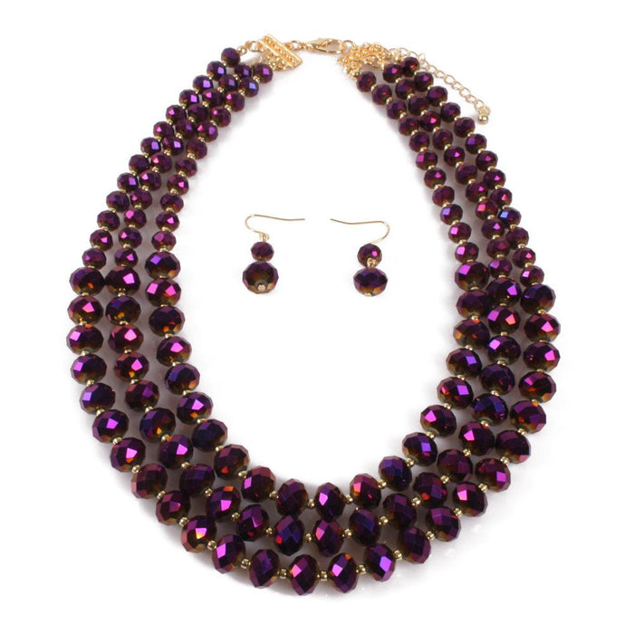 Women's jewelry retro multi-layer exaggerated Glass Crystal Necklace