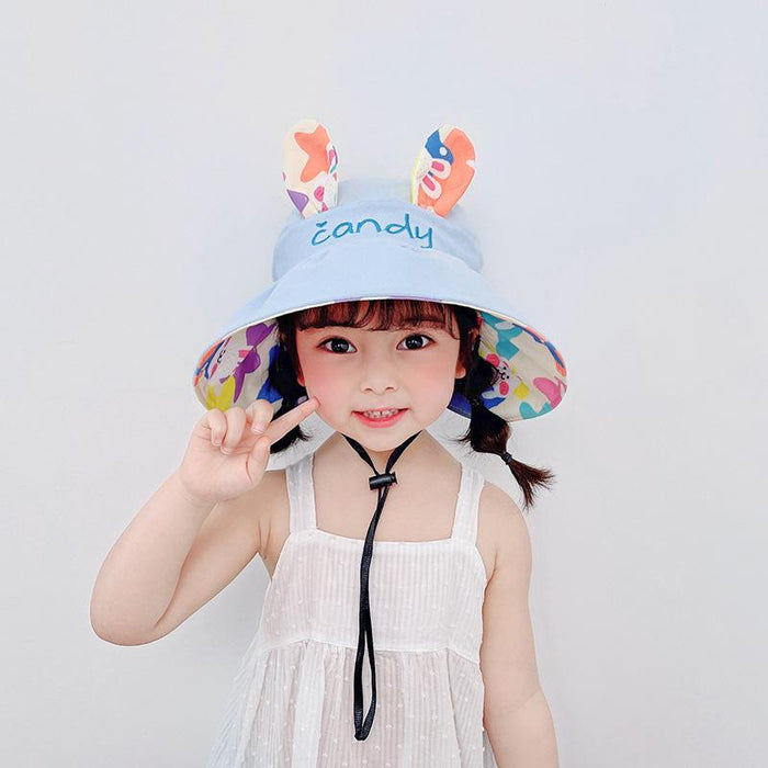 Summer  Cute Rabbit Ears Double-sided Children's Foldable Empty Top Hat