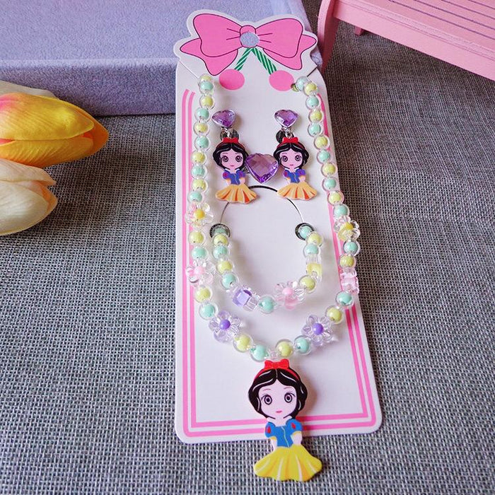 Children's Jewelry Cartoon Princess Sweater Chain Necklace Bracelet Set