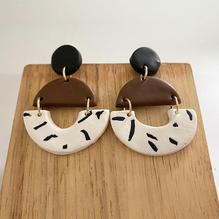 New Jewelry Art Geometry Handmade Clay Soft Pottery Earrings Female