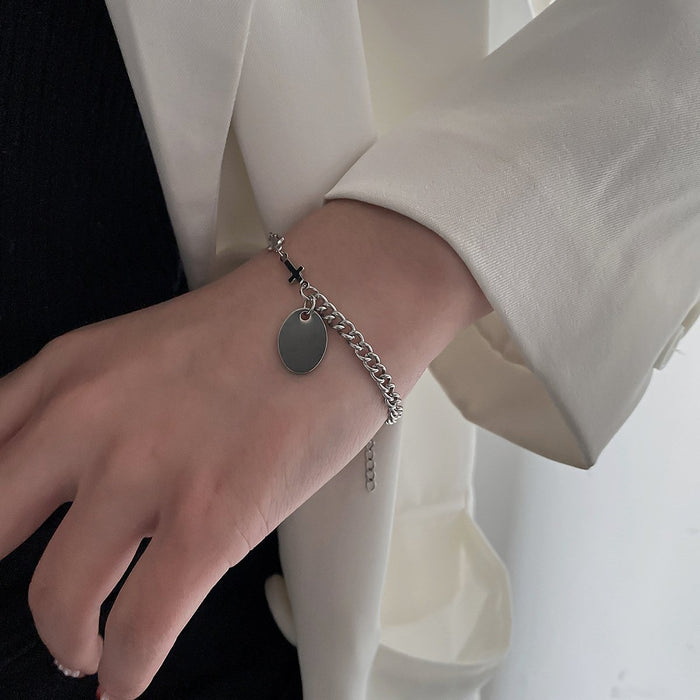 New Vintage Round Cross Titanium Steel Bracelet