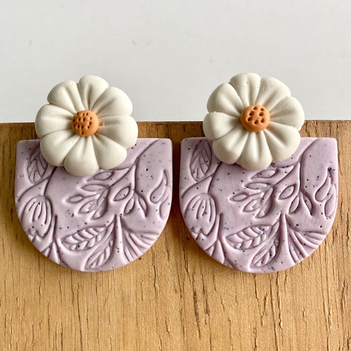 Purple Polymer Clay Geometry Earrings