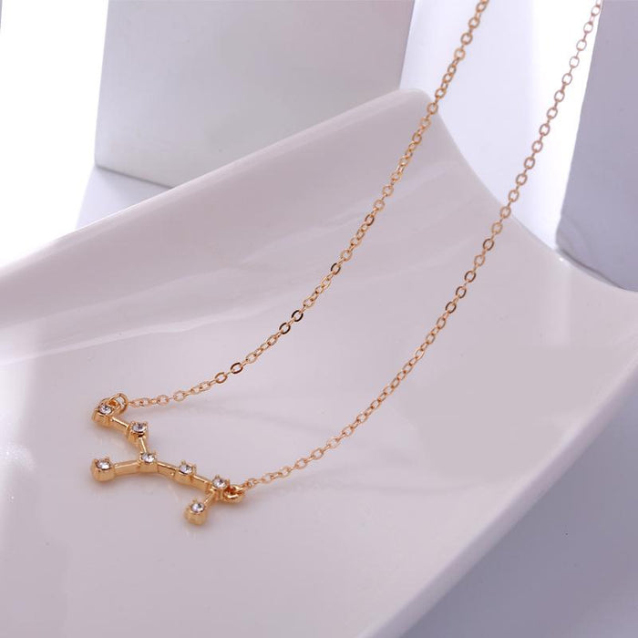 Twelve Constellations Diamond Inlaid Card Clavicle Chain