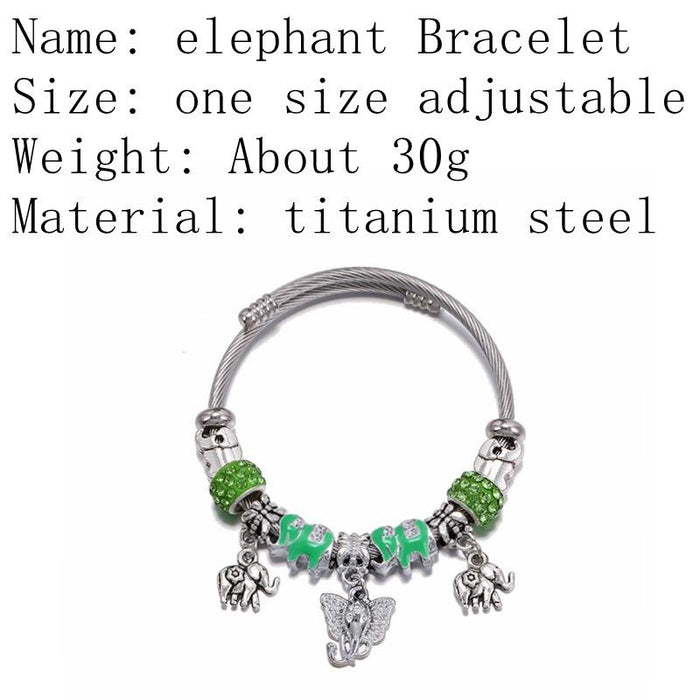 Elephant Bracelet Beaded Open Bracelet