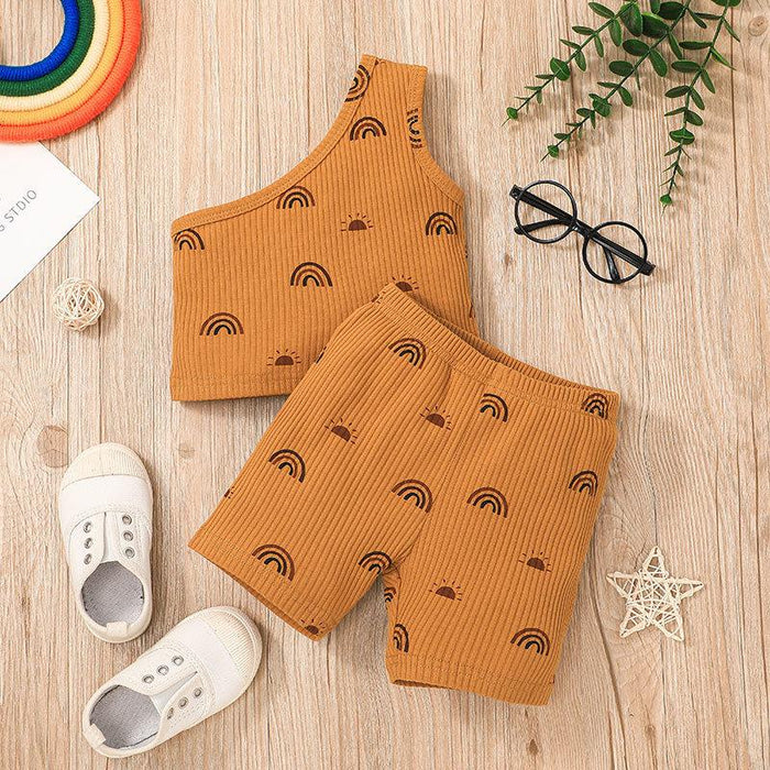 Off Shoulder Little Girl Fashion Shorts Two Piece Set