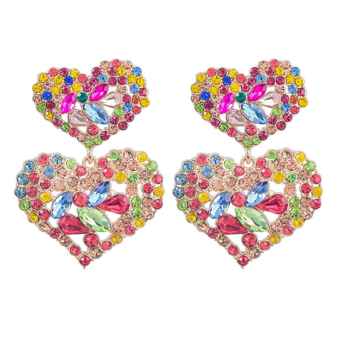 New Exaggerated Heart Earrings Vintage Stud Earrings for Women Inlaid Rhinestone