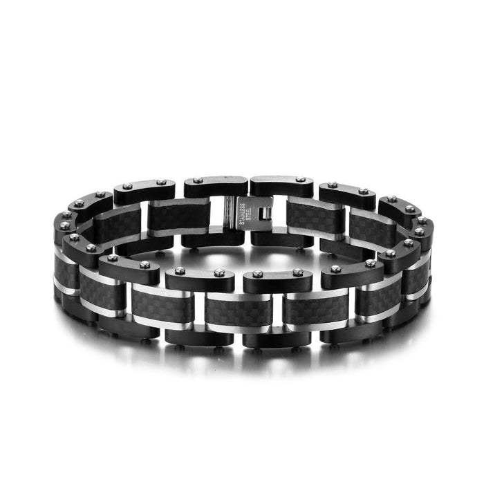 Fashion Men's Solid Carbon Fiber Stainless Steel Bracelet Jewelry