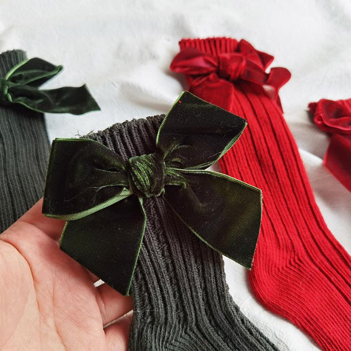 Winter Kids Knee High Big Bow Christmas Socks
