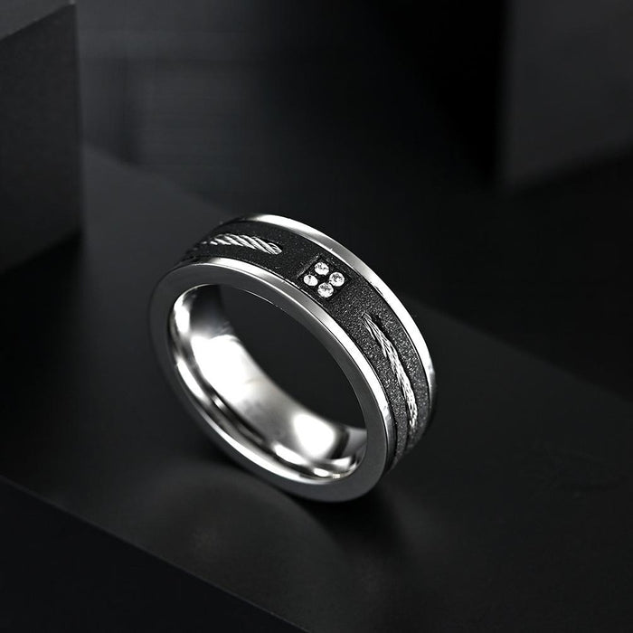Men's Frosted Stainless Steel Wire Rope Ring