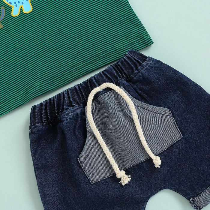 Cartoon T-shirt denim shorts two piece set