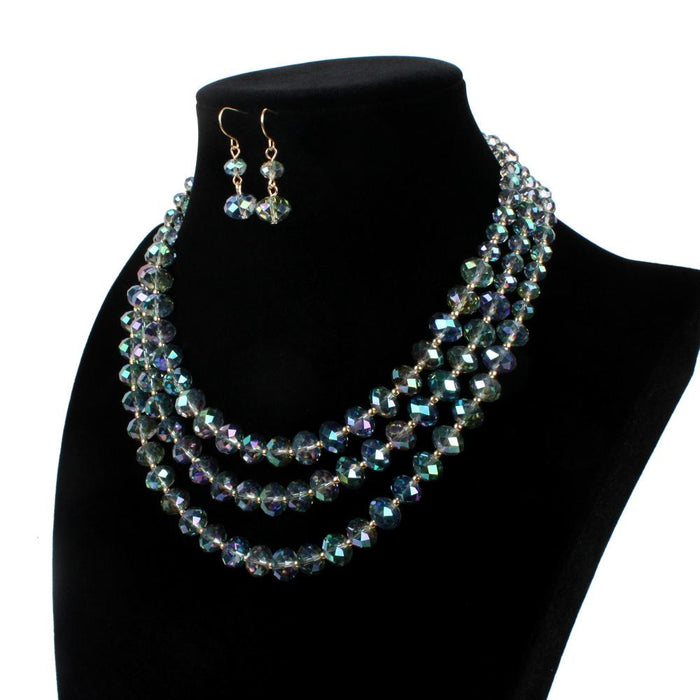 Women's jewelry retro multi-layer exaggerated Glass Crystal Necklace