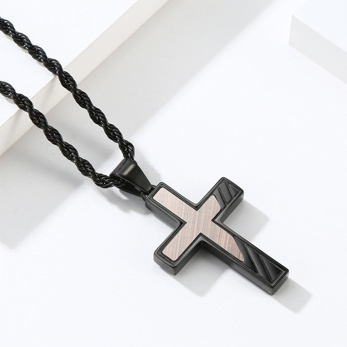 Plated Bronze Stainless Steel Cross Pendant Necklace