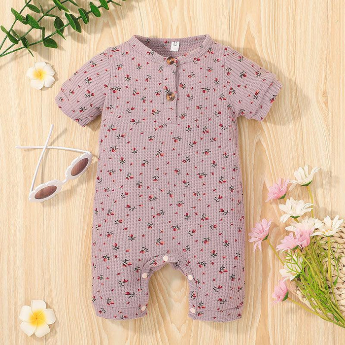 Summer Short Sleeved Printed Round Neck Jumpsuit for Baby Girls