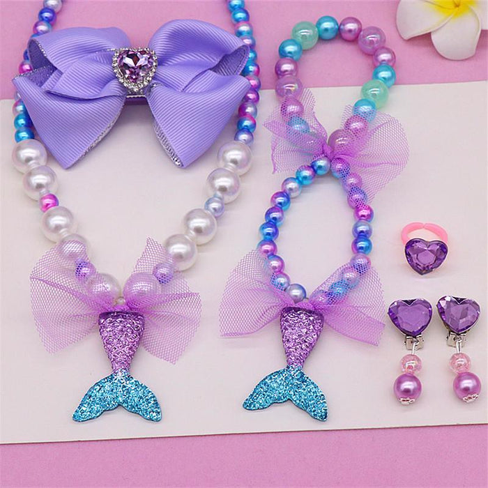 Kid's Jewelry Set Beauty Fishtail Necklace Bracelet Ring Earrings