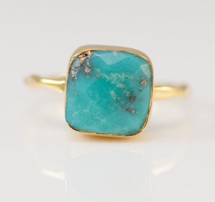 New Simple Square Turquoise Gold Ring