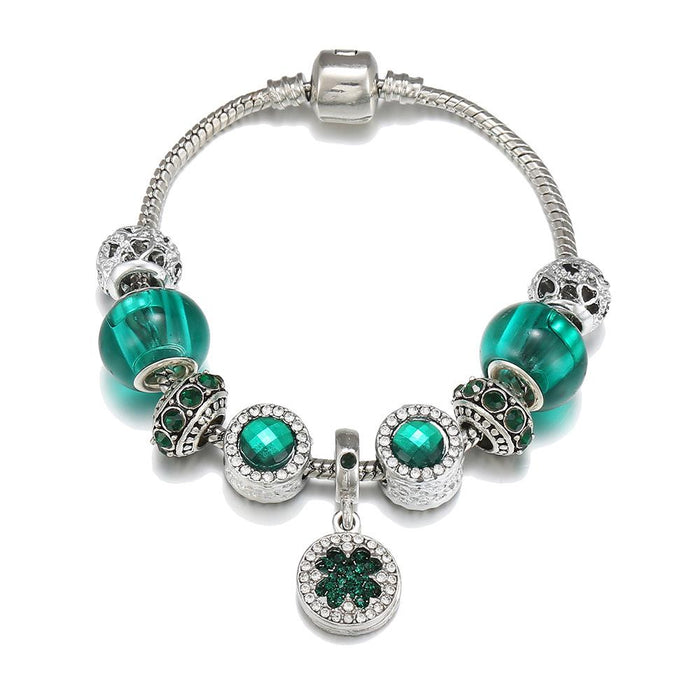 Four-leaf clover bracelet female green forest DIY crystal beads