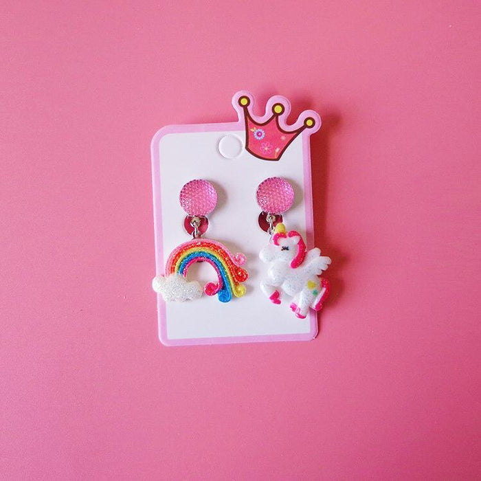 Children's Earrings Earclip Pendant Unicorn Cartoon Jewelry